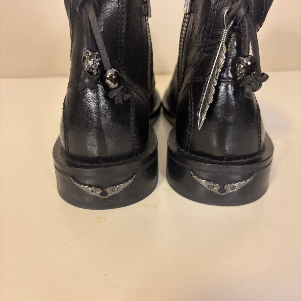 Zadig & Voltaire Black Leather Lace Up Combat Boots Size 37 = 7 - Picture 4 of 12
